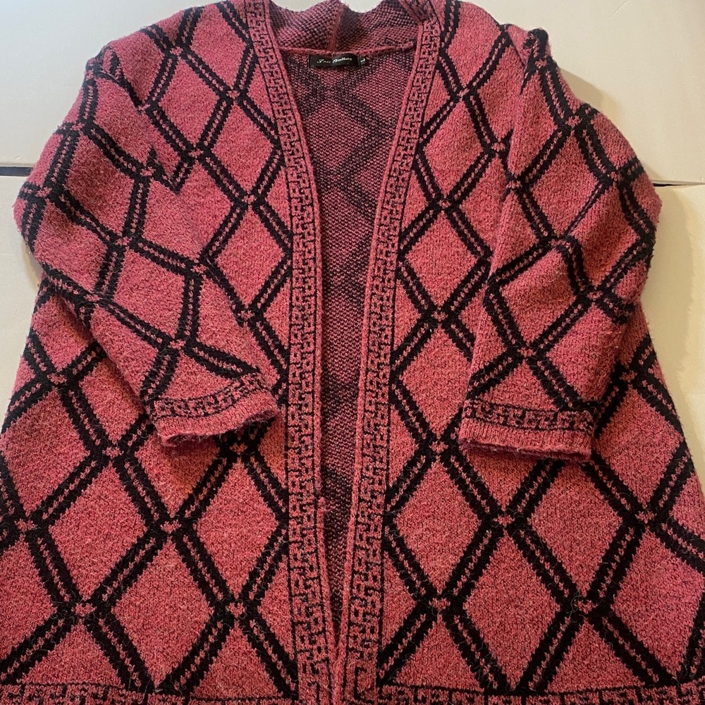 Elegant Long  Pink and Black Cardigan